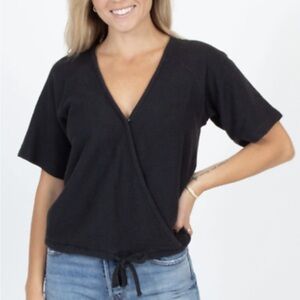 Madewell Black Short Sleeve Wrap Top Drawstring Hem Size M